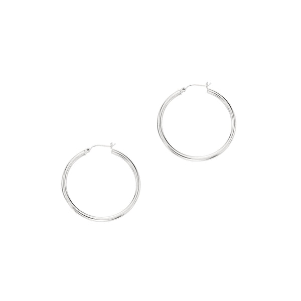 14K Real White Gold Tubular Hoops Earrings 40x3mm Hoop New