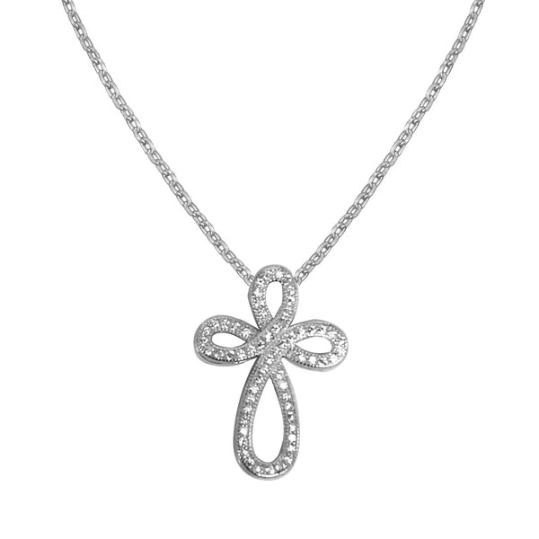 Sterling Silver Cz Infinity Cross Charm Necklace  Pendant 18"