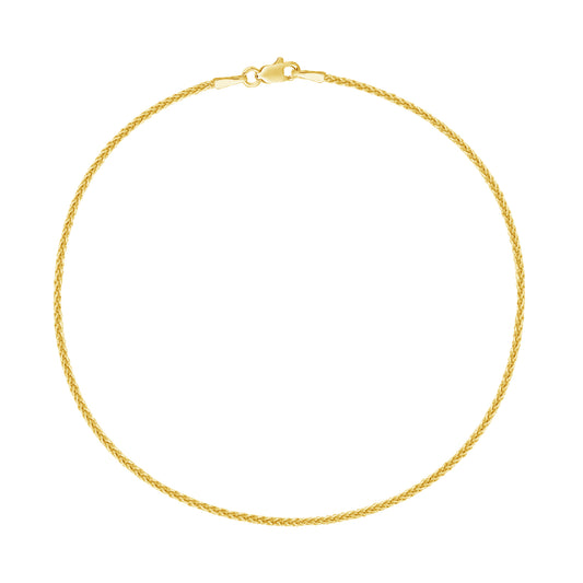 Ritastephens 14k Yellow Gold Wheat Chain Anklet - 10" Delicate 1.1mm Ankle Bracelet with Secure Lobster Clasp - Elegant and Timeless Shine