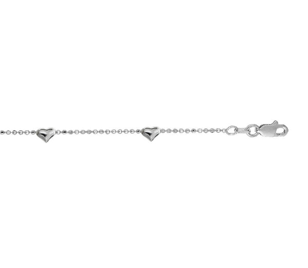 Sterling Silver Bead Heart Anklet  Ankle Bracelet 10"