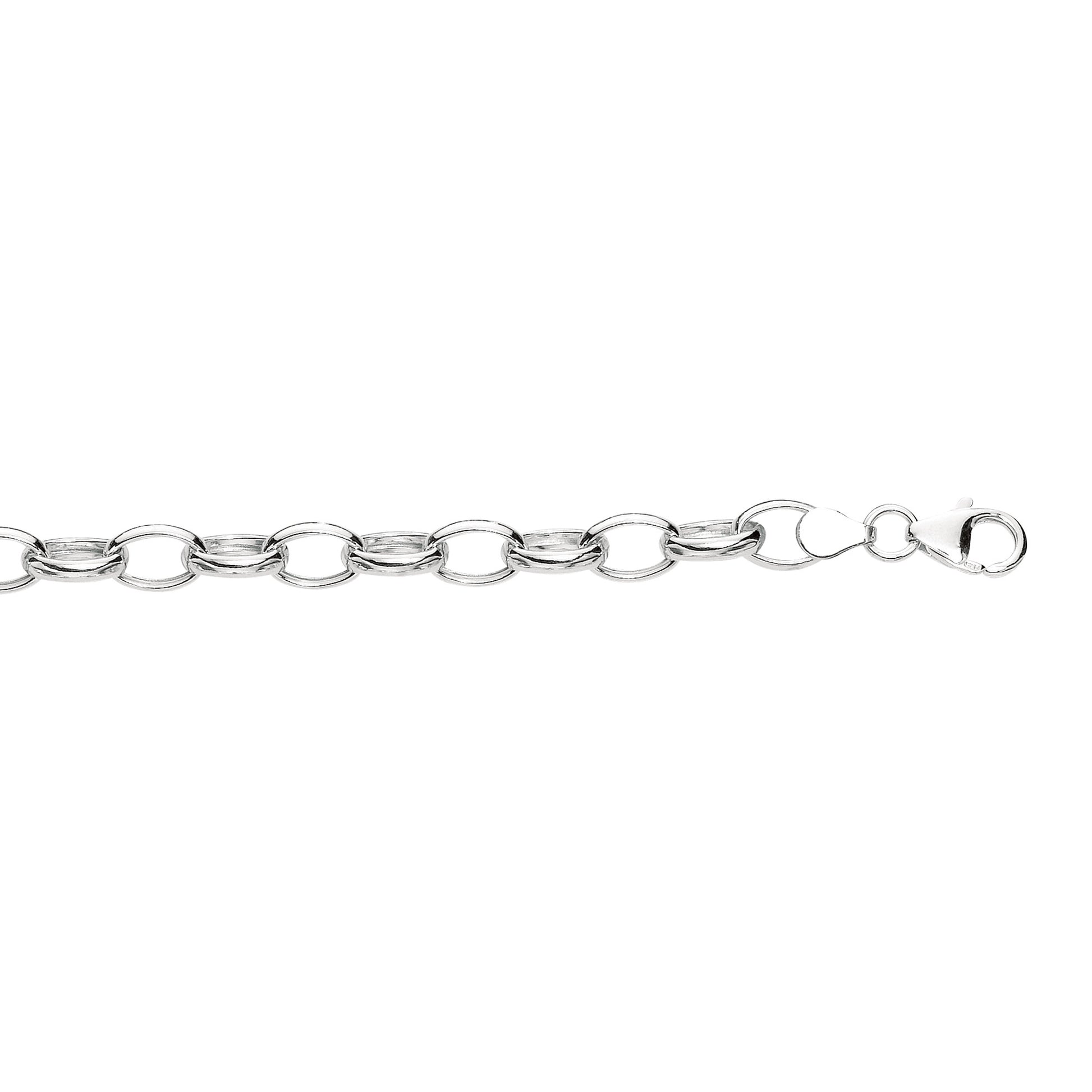 Sterling Silver Rolo Link Oval Bracelet Chain with Lobster Lock 7.25 Inches
