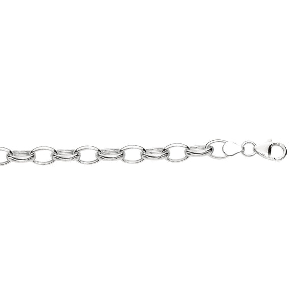 Sterling Silver Rolo Link Oval Bracelet Chain with Lobster Lock 7.25 Inches