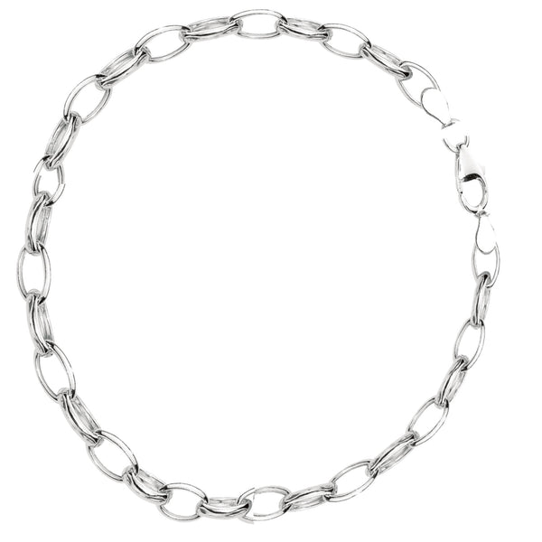 Sterling Silver Rolo Link Oval Bracelet Chain with Lobster Lock 7.25 Inches