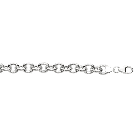 Sterling Silver Rolo Link Round Bracelet Chain with Lobster Lock 7.25 Inches