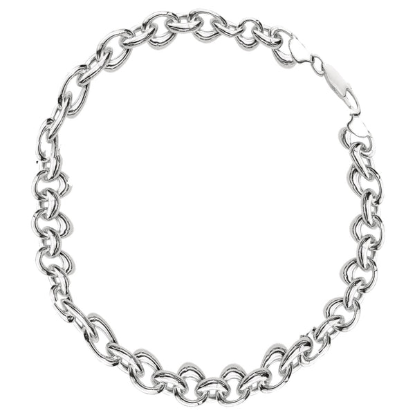 Sterling Silver Rolo Link Round Bracelet Chain with Lobster Lock 8 Inches