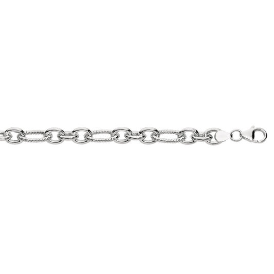 Sterling Silver Rolo Link Fancy Charm Bracelet Chain with Lobster Lock 7.25 Inches