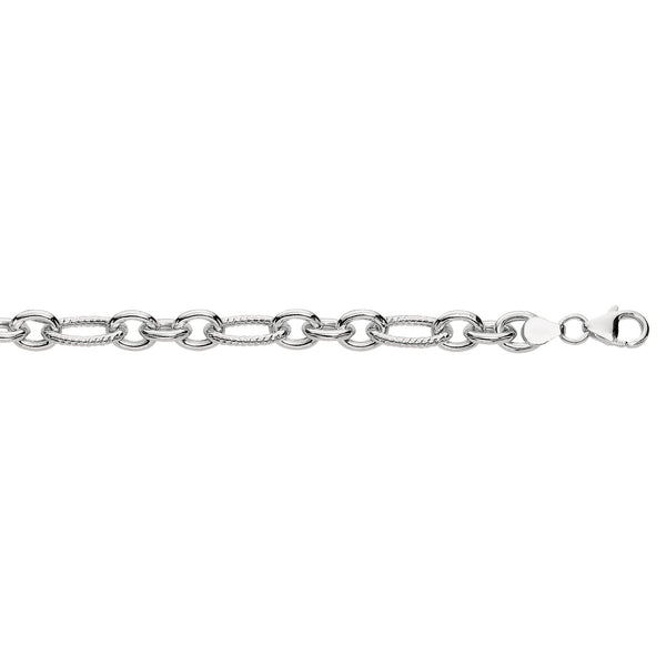 Sterling Silver Rolo Link Fancy Charm Bracelet Chain with Lobster Lock 7.25 Inches