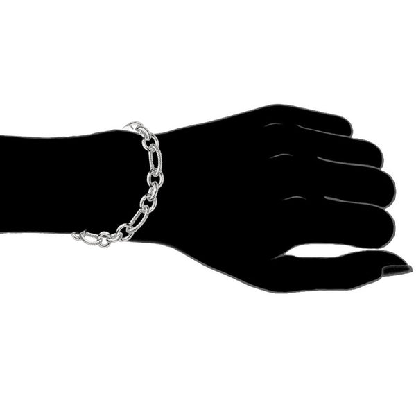 Sterling Silver Rolo Link Fancy Charm Bracelet Chain with Lobster Lock 7.25 Inches