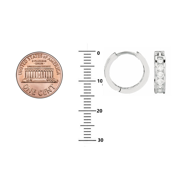 .925 Sterling Silver CZ Channel Set Huggy Huggie Earrings 3x13mm