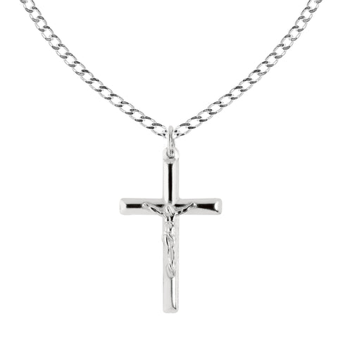 Ritastephens Sterling Silver Italian Crucifix Cross Pendant Chain Necklace 20" (35mm)