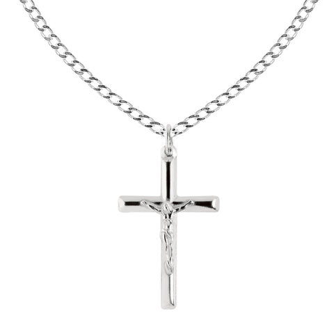 Ritastephens Sterling Silver Italian Crucifix Cross Pendant Chain Necklace (35mm)