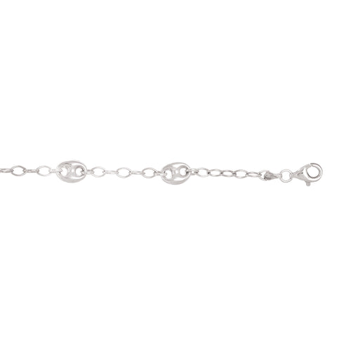 Sterling Silver Puff Mariner Link Oval Link Bracelet 7.25 Inches