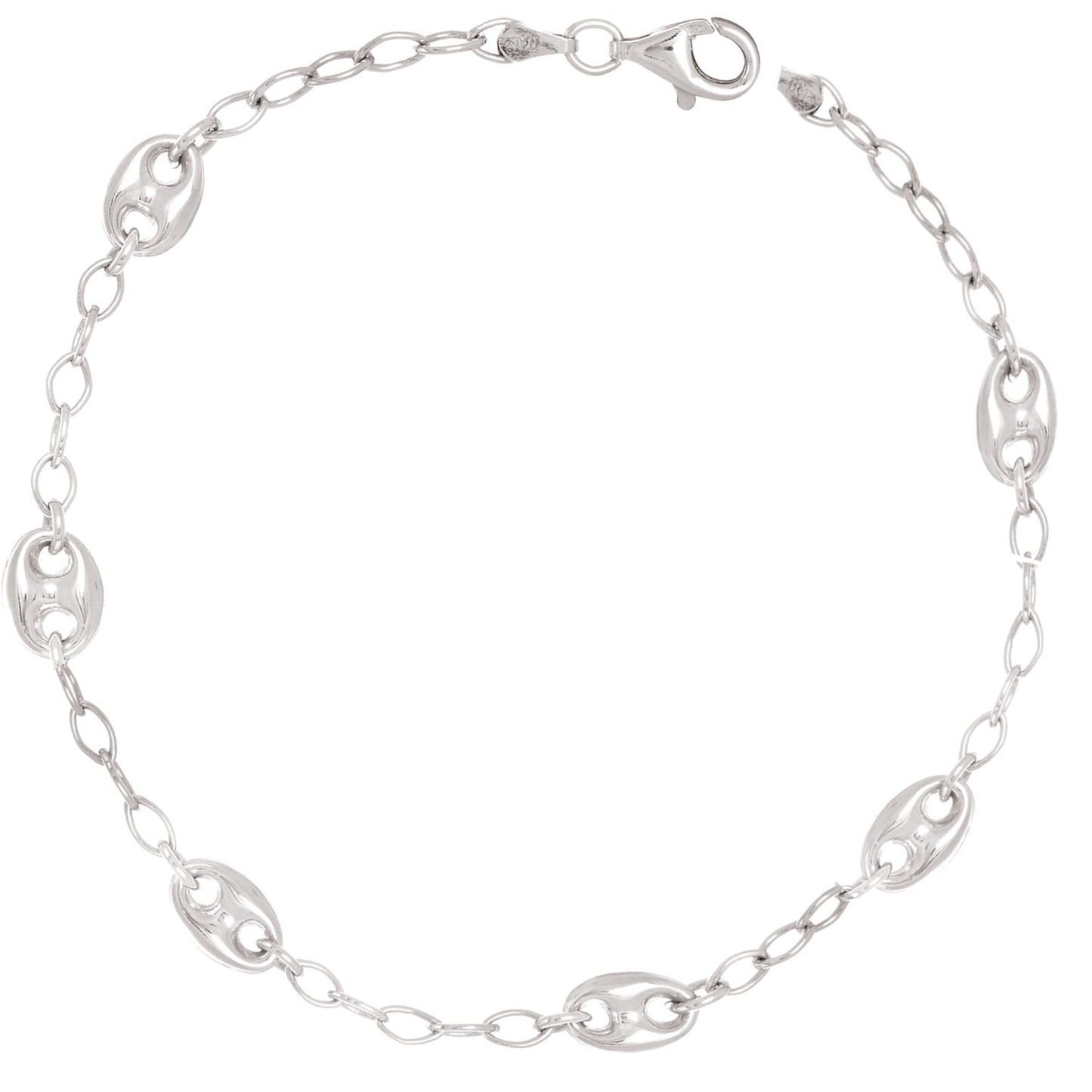 Ritastephens Exquisite Sterling Silver Puff Mariner Link and Oval Link Bracelet – 7.25'', Featuring a Unique Blend of Puff Mariner and Oval Links