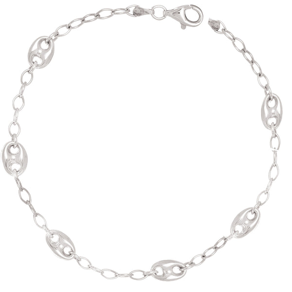 Sterling Silver Puff Mariner Link Oval Link Bracelet 7.25 Inches