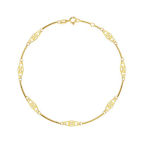 14K Solid Yellow Gold Infinity Anklet Adjustable 10"
