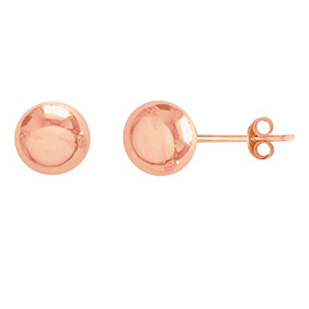 14K Real Rose Pink Gold Ball Earrings 6mm Stud Post Earrings