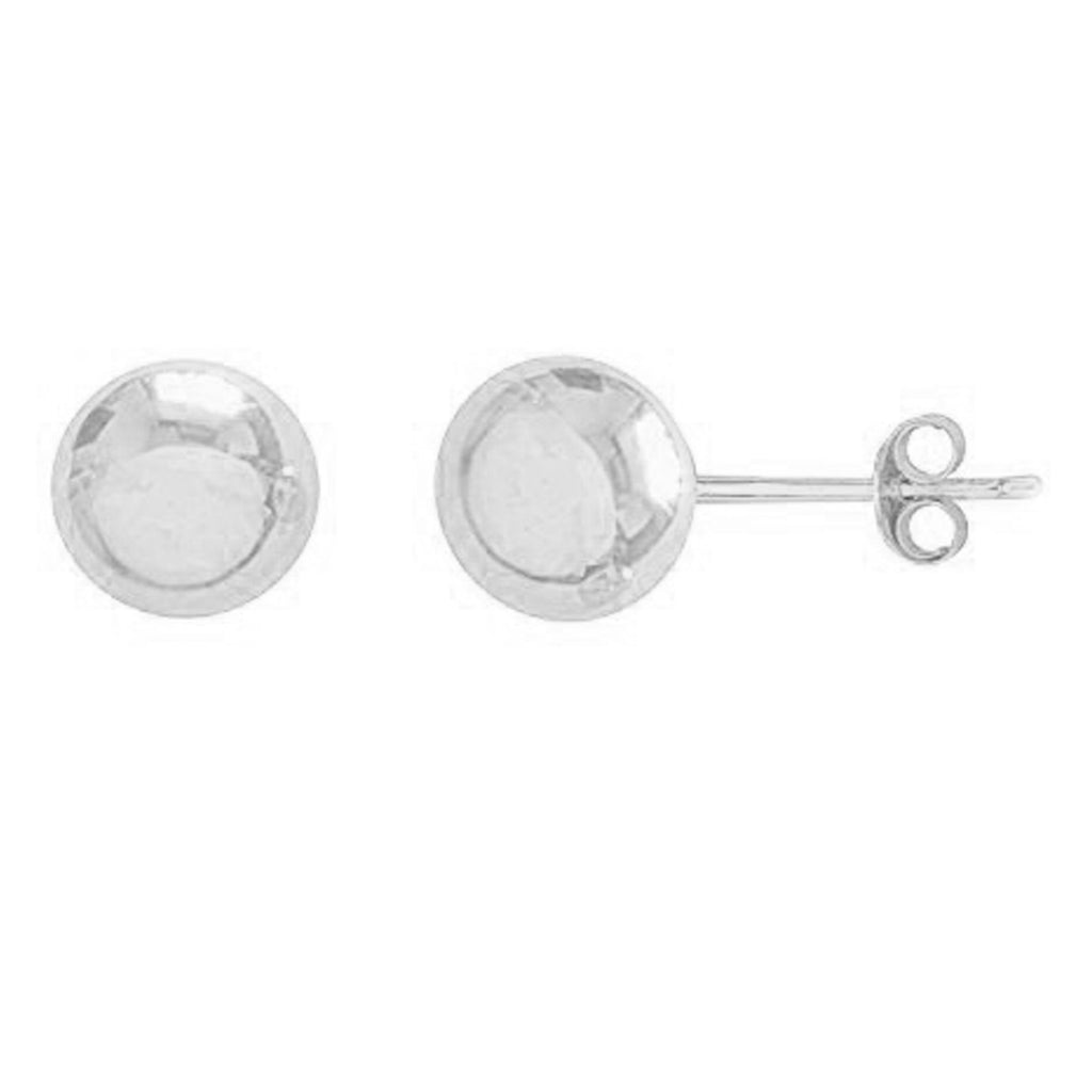 14K Real White Gold Ball Earrings Polished Stud 8mm