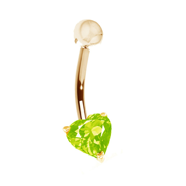 14k Solid Yellow Gold Genuine Peridot Heart Belly Button Navel Ring Body Art