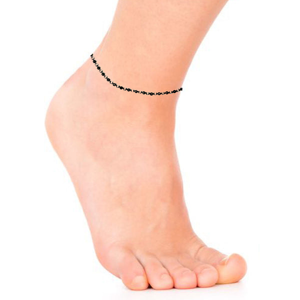 Sterling Silver Mini Bead Link Two Tone Black and White Anklet 10 inches Chain