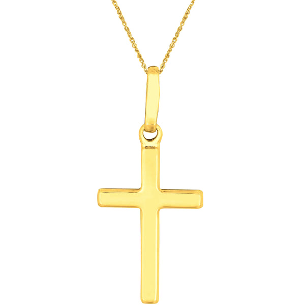 14K Solid Yellow Gold Baby Cross Charm Necklace Pendant 16"