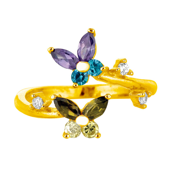 10k Yellow Gold Multi-colored Butterfly CZ Adjustable Ring or Toe Ring