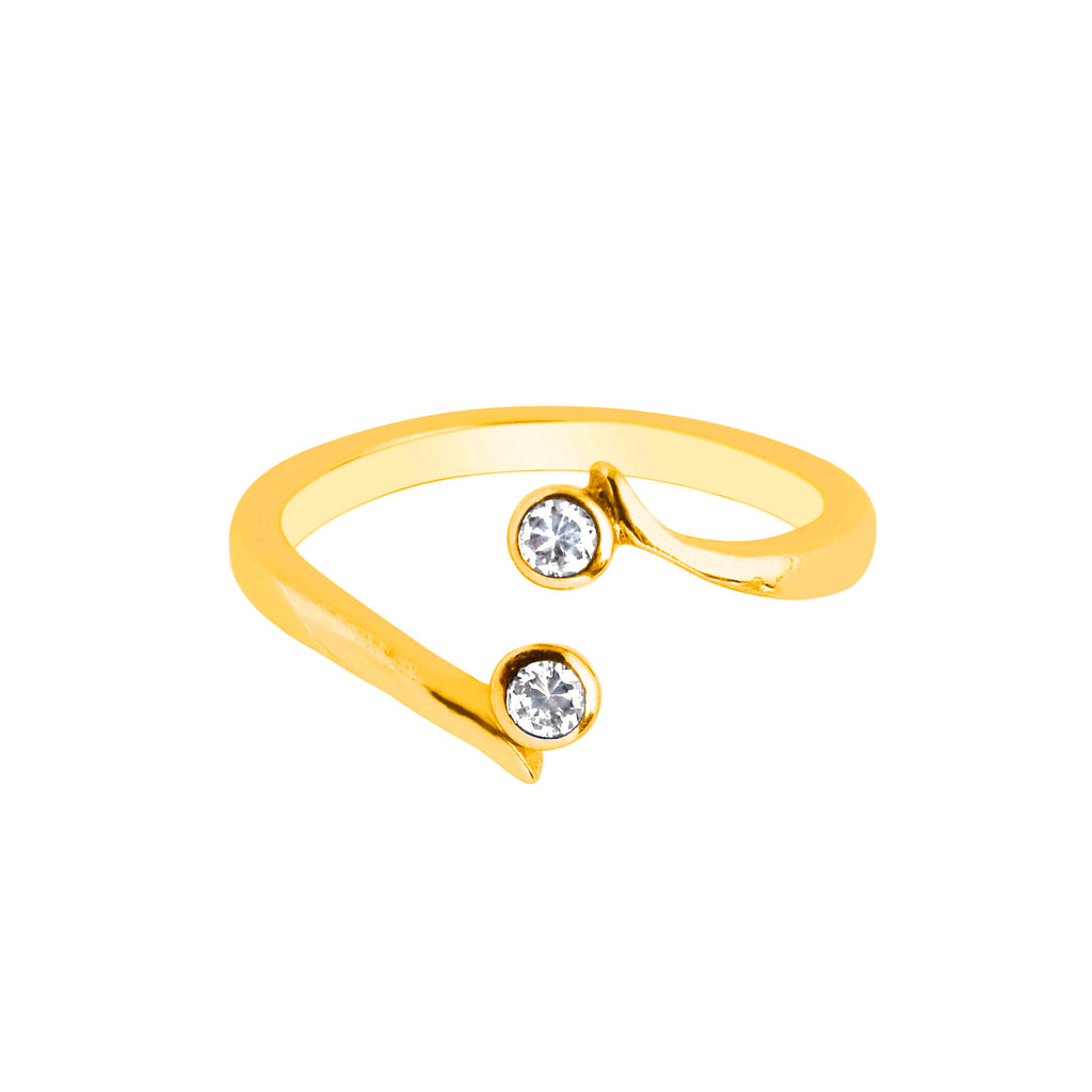 10K Yellow Gold Crossover Round CZ Shiny Adjustable Ring or Toe Ring