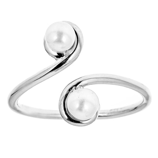 Ritastephens Charming Sterling Silver Freshwater Pearl Crossover Ring & Adjustable Toe Ornament – Elegant Jewelry with Classic Design, Versatile Accessory, and Timeless Style