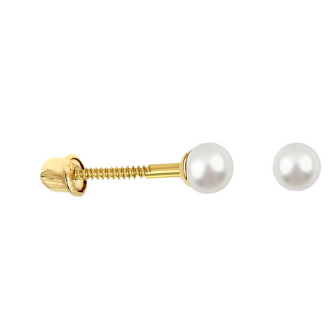 14k Real Gold Fresh Water Cultured Pearl Stud Earrings Screw Back 4mm