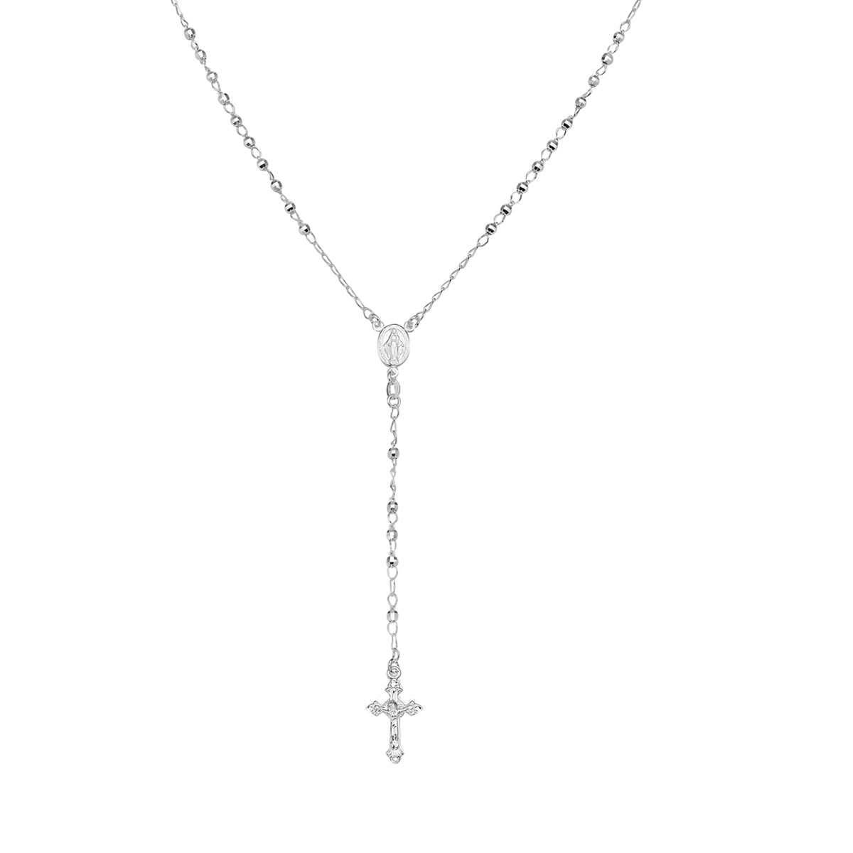 Miraculous Mary medal <p><span data-sheets-root="1">embrace timeless elegance with our italian sterling silver rosary bead necklace, crafted from genuine 925 sterling silver. this necklace showcases diamond-cut 3mm beads that glisten with every movement, beautifully highlighting a small miraculous virgin mary medal and a delicate dangle crucifix cross. its classic design integrates sacred tradition with refined style.<br><br>meticulously crafted in italy, this necklace is hypoallergenic and nickel-free, ens