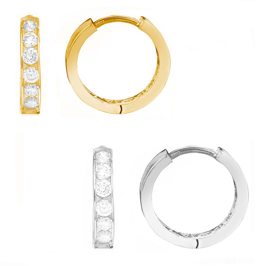 Ritastephens  14K White and Yellow Gold Mini Cubic Zirconia Hoops – Elegant 10 mm Small Gold Earrings for Women, Teens, and Kids, Stylish CZ Huggie Hoops, Classic and Versatile 14K Gold Hoops