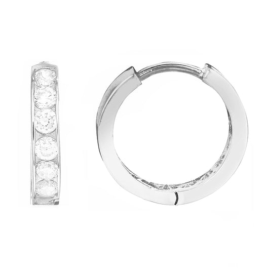 Ritastephens  Children's 10k White Gold Huggie Hoop Earrings with Sparkling Cubic Zirconia – 2x10 mm, Elegant Baby & Kids' Hoops, Small Huggies, Stylish Gold Earrings for Kids