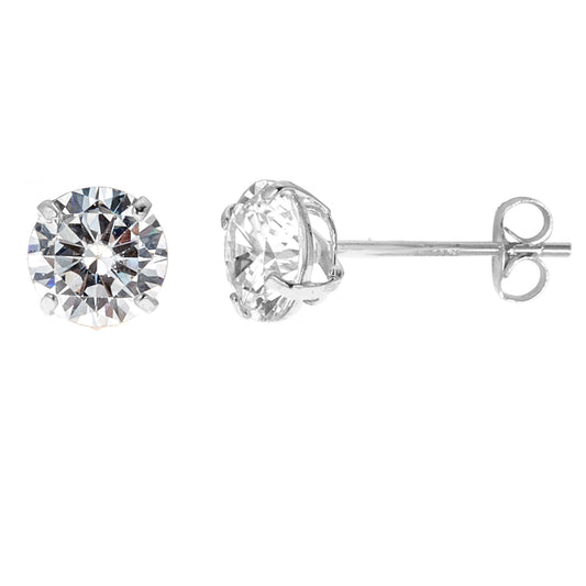 Ritastephens Elegant Silver CZ Stud Earrings - Classic Basket-Set Design with Adjustable Size Options and Sparkling High-Quality Cubic Zirconia for Timeless, Stylish Jewelry