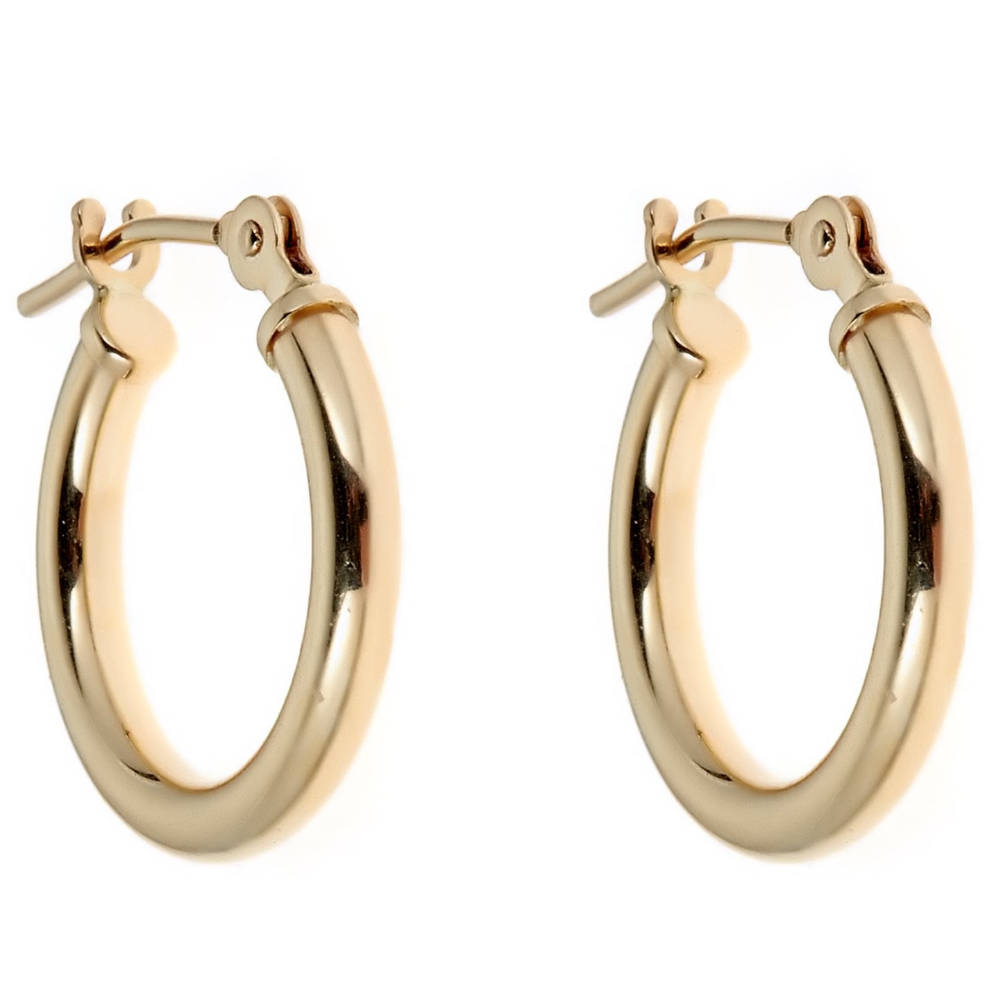 Ritastephens 14K Real Gold Shiny Tubular Hoop Earrings – 14mm, Elegant New Design, Classic Shiny Gold Hoops, Modern and Timeless Jewelry