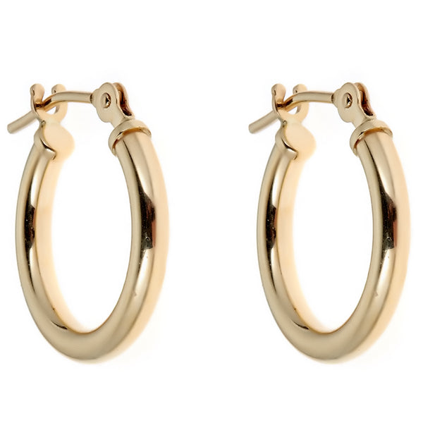 14K Real Gold Hoop Earrings Shiny Hoops Tubular 14mm New