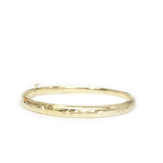 Rita Stephens Elegant 14K Solid Yellow Gold Engraved Baby Bangle Bracelet – 5.5” Classic Gold Bangle for Children