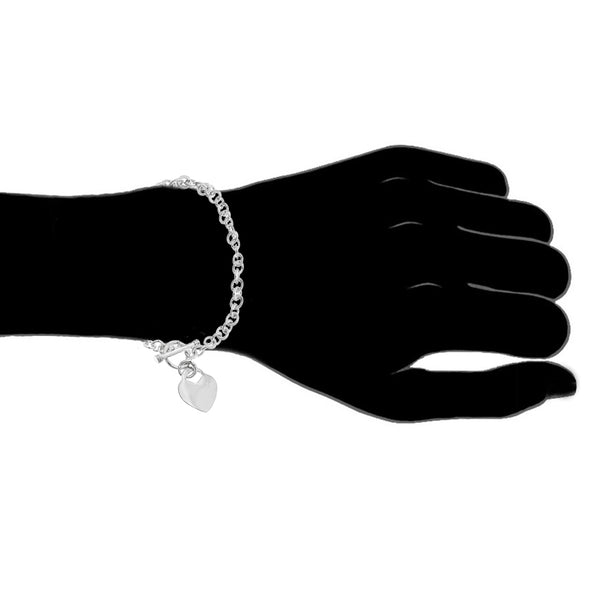 Sterling Silver Toggle Bracelet with Heart Tag Wearing Every Day