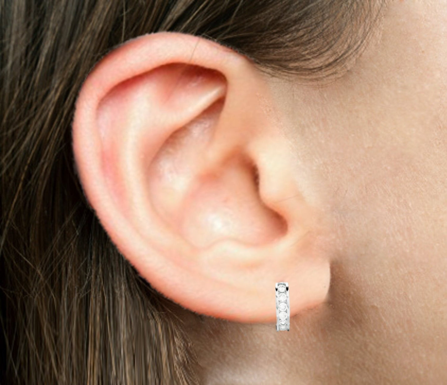 Sterling silver 925 hoop earrings with cubic zirconia clear crystals