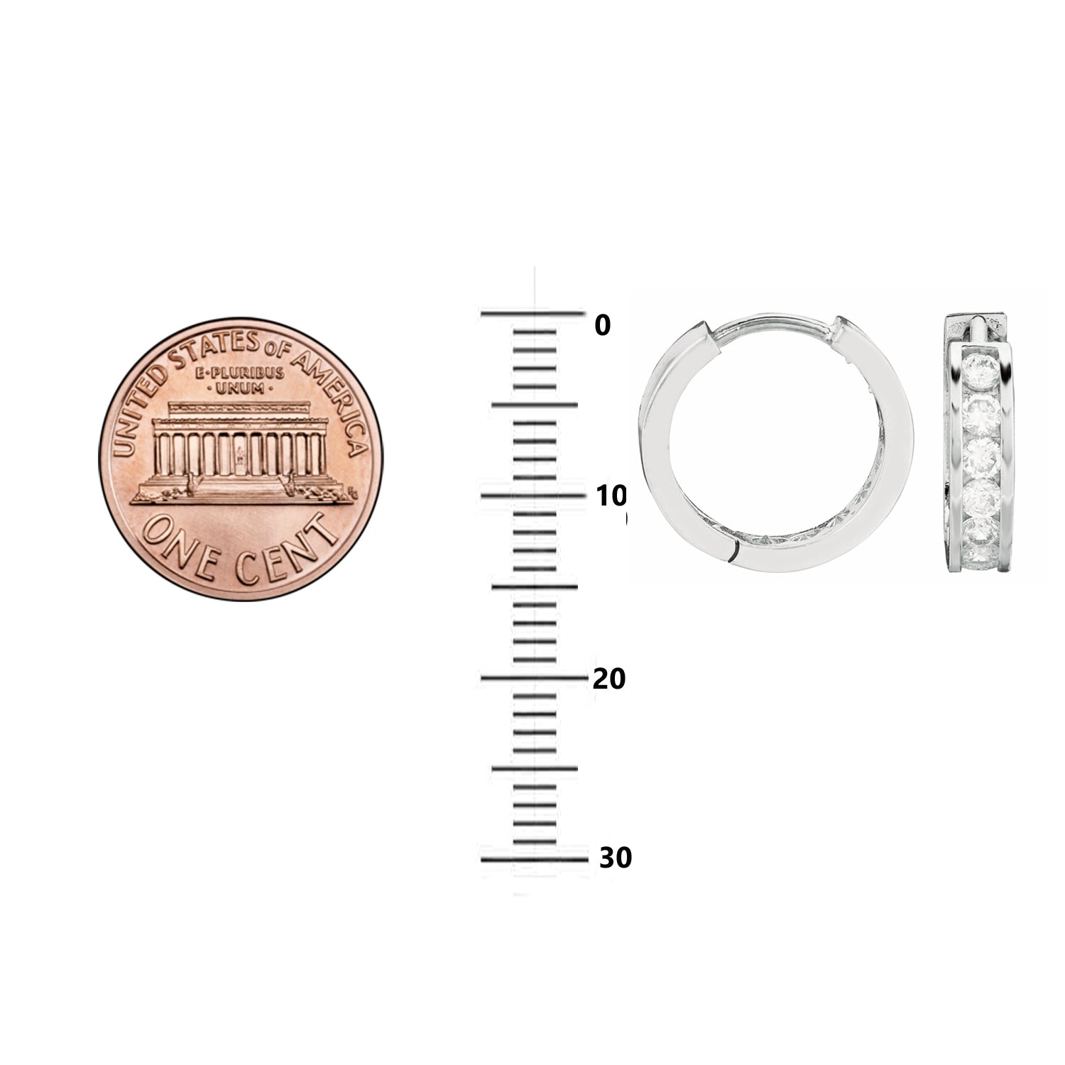 Sterling silver 925 hoop earrings made with cubic zirconia clear crystals 13mm wide.