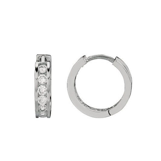 Hoop earrings made with Sterling silver 925 and clear cubic zirconia stones size 13mm 