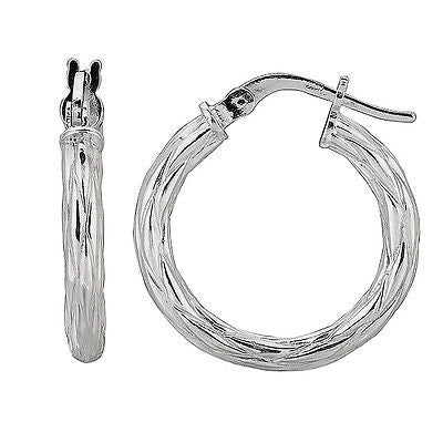 Sterling silver 925 hoop earrings with twisted diamond cut design, 22mm in diameter. Classic beautiful hoop earrings sterling silver 925 for women.