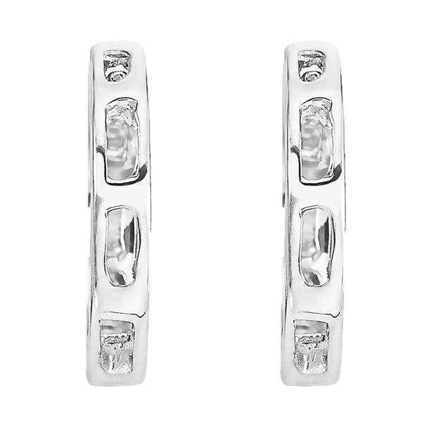 Ritastephens Sterling Silver Baguette Cut CZ Cubic Zirconia Huggie Hoop Earrings