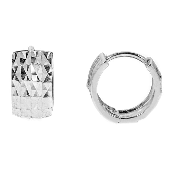 14K White Gold Shiny Diamond Cut Huggy Huggies Earrings Hoops