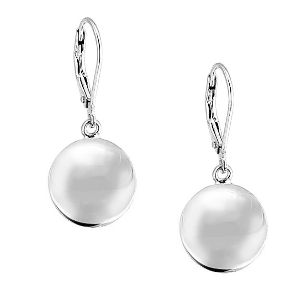 .925 Sterling Silver Lever Back Dangle Ball Shiny 12m Earrings