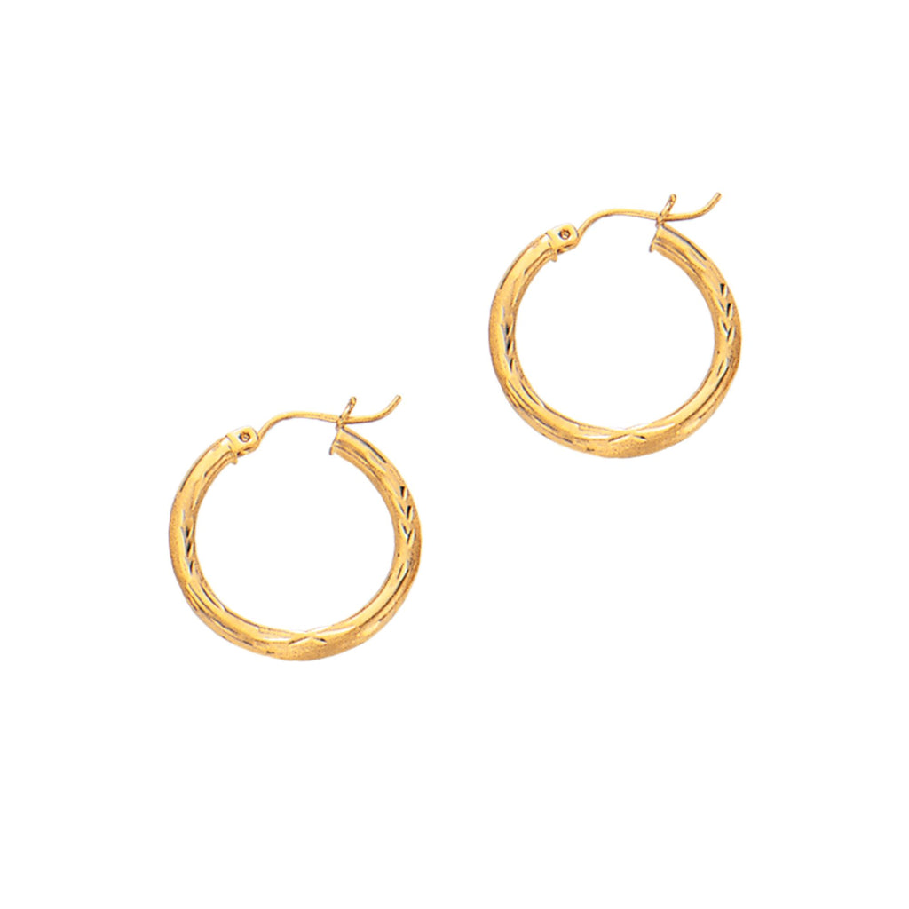 14K Real Yellow Gold Tubular Hoop Hoops 3 X 20mm Earrings New