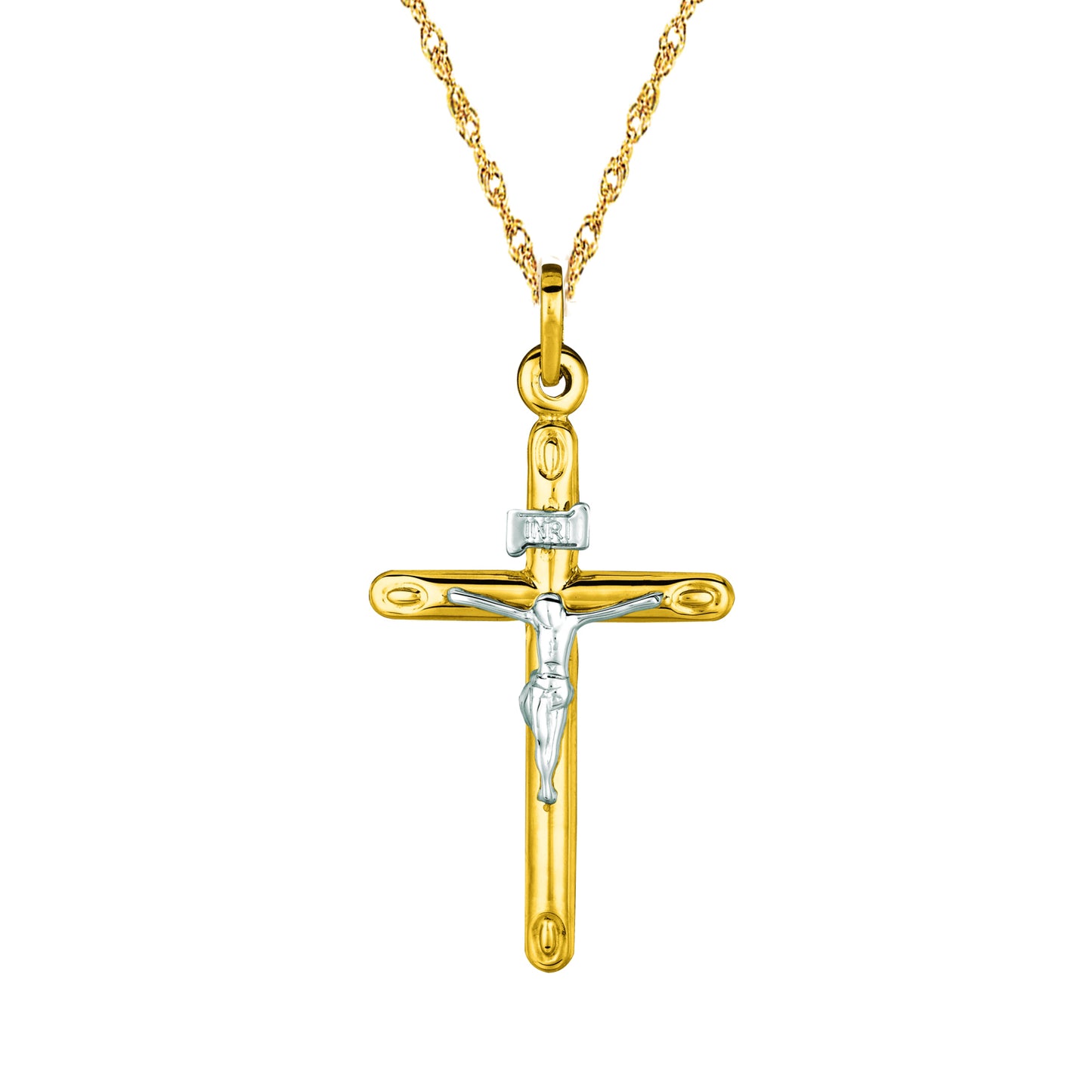 Ritastephens 14K Yellow Gold Crucifix Cross Pendant Necklace – 18-Inch Chain for Elegant Religious Symbolism