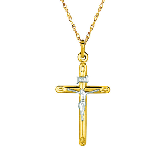 Ritastephens 14K Yellow Gold Crucifix Cross Pendant Necklace – 18-Inch Chain for Elegant Religious Symbolism