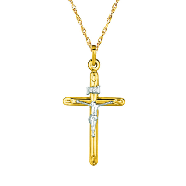 14K Yellow Gold Crucifix Cross Pendant Necklace 18" Inch