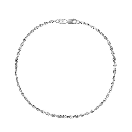 Ritastephens 14k White Gold Singapore Style Sparkle Anklet – 10 Inch Delicate Ankle Bracelet with Lobster Clasp, Elegant Luxury Gold Jewelry"