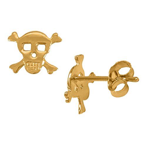 Ritastephens14K Yellow Gold Skull & Crossbones Post Stud Earrings – Edgy and Trendy Gothic Design, Classic Gold Jewelry with Unique Skull and Crossbones Motif