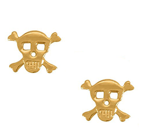 14K Yellow Gold Skull & Crossbones Cross Bones Post Stud Earrings